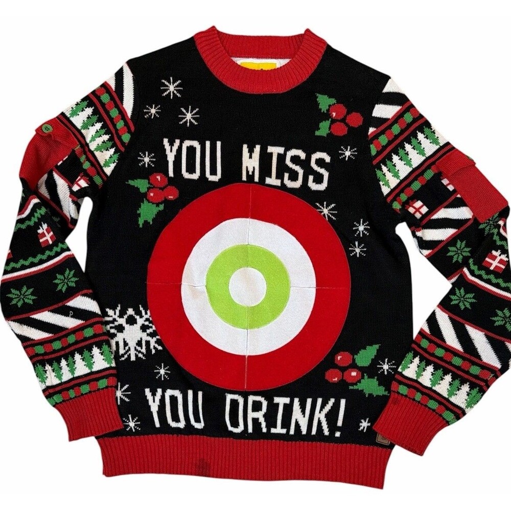 Tipsy Elves Ugly Xmas Sweater M “You Miss You Drink” Drinking‎ Game